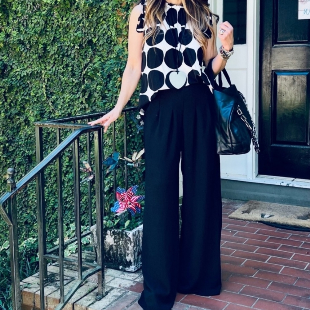 BRAND NEW! Fabulous Black Boho Wide Leg Solid Pleated Pants - Picture 3 of 11